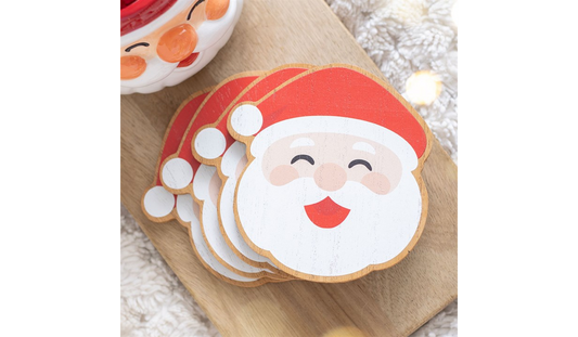 Set of 4 Santa Christmas Coasters | Festive Drinks Coasters | Christmas Table Decor