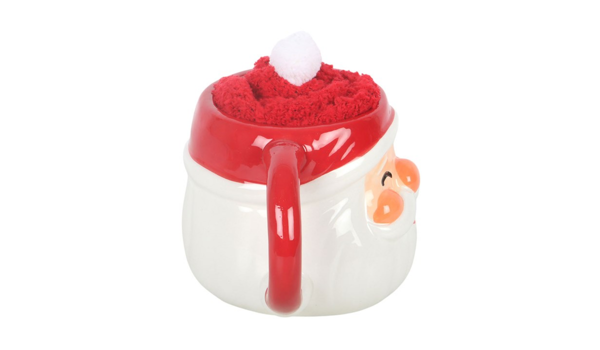 Santa Mug Gift Set | Ceramic Christmas Mug with Fluffy Socks | Festive Hot Chocolate Mug