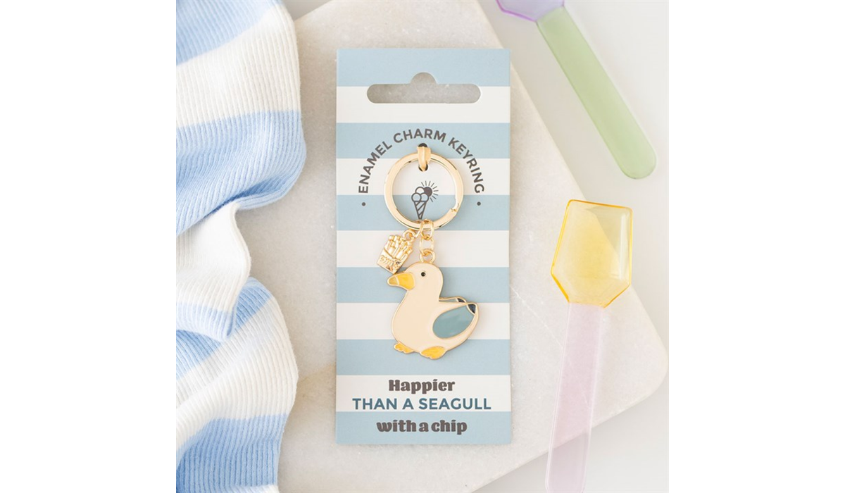 Seagull & Chips Keyring – Cute Coastal Enamel Keychain