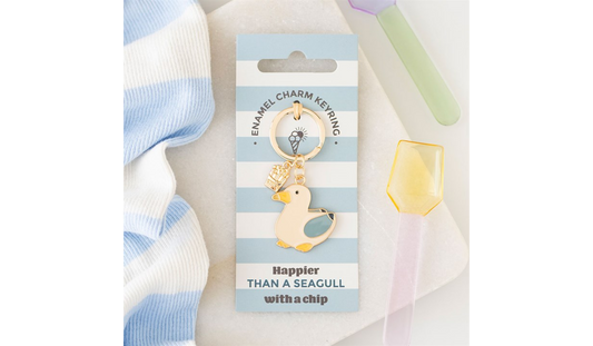 Seagull & Chips Keyring – Cute Coastal Enamel Keychain