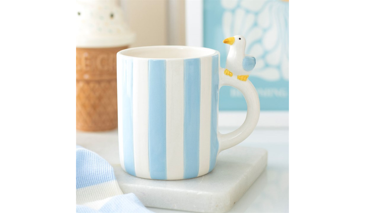 Striped Seagull Mug – Cute Coastal Ceramic Mug