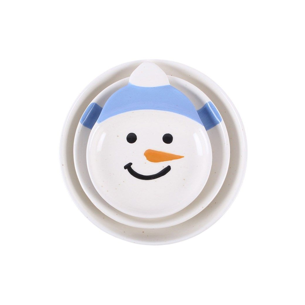 Snowman Snack Bowl Set | Festive Christmas Serving Bowls | Set of 3 Ceramic Dishes