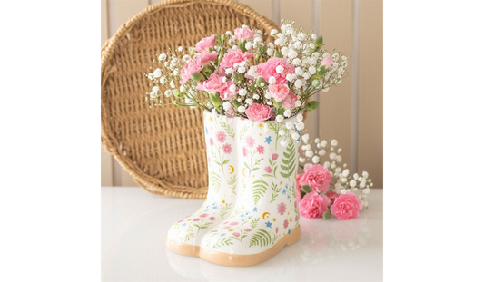 Luna Bloom Floral Wellington Boot Planter – Cottagecore Vase