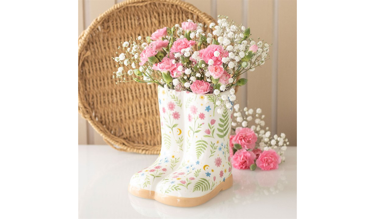 Luna Bloom Garden Morning Set – Floral Mug & Welly Boot Planter